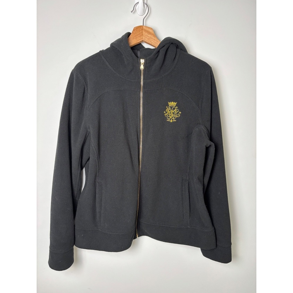Lauren Ralph Lauren Black Fleece Full Zip Hoodie Gold Crest Jacket Womens XL